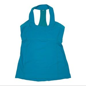 Lululemon Blue Tank Top Women's Size 8 Built in Bra Mesh Pullover
